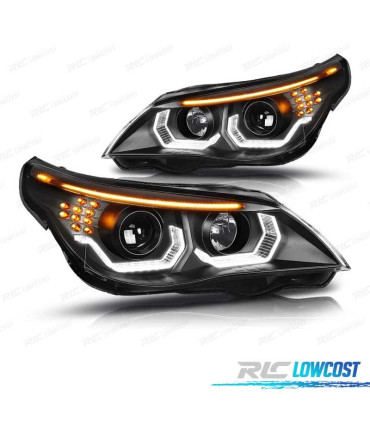 FARI BMW E60 E61 03-07 ANGEL EYES LED U HALO FONDO NERO