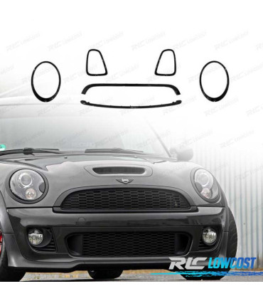 TELAI FARI GRIGLIA PER MINI R56 R57 R58 07-13 LOOK JCW NERO LUCIDO