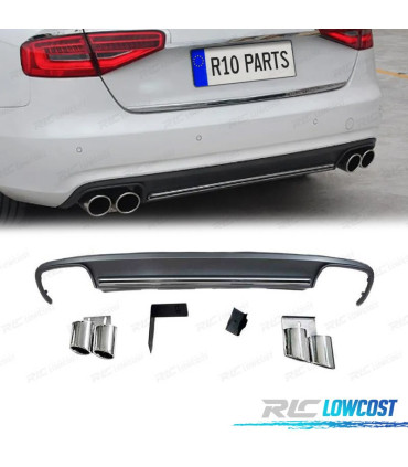 KIT DIFFUSORE AUDI A4 B8 11-15 LOOK S4 2 TERMINALI DOPPI INOX