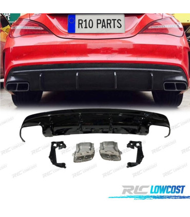DIFFUSORE MERCEDES CLA W117 13-15 LOOK A45 NERO LUCIDO + TERMINALI DI SCARICO