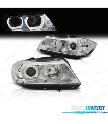 FARI BMW E90 E91 05-08 XENON ANGEL EYES U 3D LED FONDO CROMATO