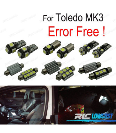 KIT 10 LAMPADE LED PER INTERNI ACCESSORI PER SEDILI PER SEAT TOLEDO 3 MK3 5 P 5P2 05-09
