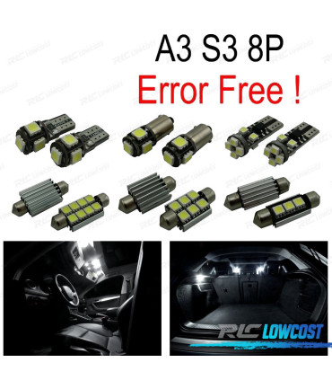 KIT 12 LAMPADE LED INTERNE PER AUDI A3 S3 8 P 06-13