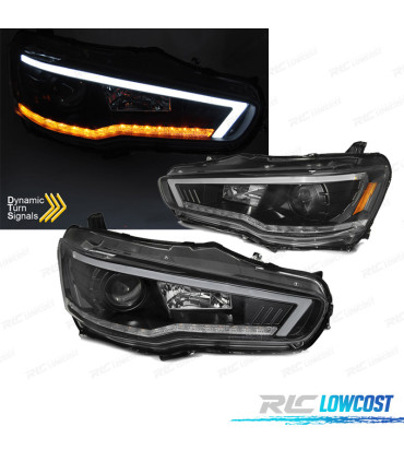 FARI A LED A TUBO LUMINOSO DINAMICO MITSUBISHI LANCER VIII 08-16 FONDO NERO