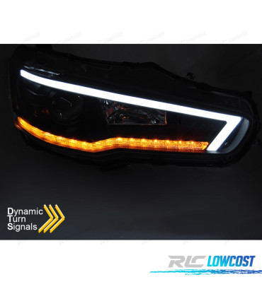 FARI A LED A TUBO LUMINOSO DINAMICO MITSUBISHI LANCER VIII 08-16 FONDO NERO