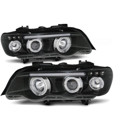 FARI PER BMW X5 E53 99-03 FONDO NERO OCCHI ANGELLO