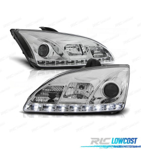 FARI FORD FOCUS 04-08 LUCE DIURNA A LED FONDO CROMATO