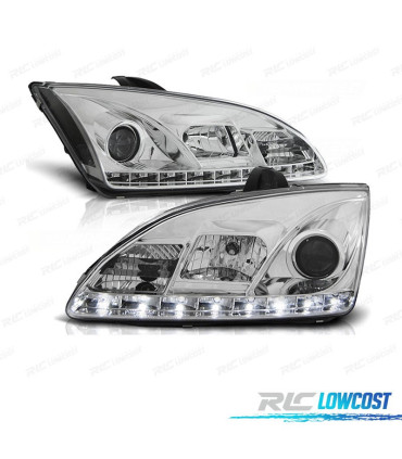FARI FORD FOCUS 04-08 LUCE DIURNA A LED FONDO CROMATO