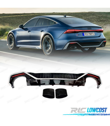 DIFFUSORE PER AUDI A7 19-23 LOOK RS7 NERO LUCIDO CROMATO