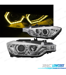 FARI BMW F30 F31 11-15 ANGEL EYES LUCE DIURNA LED GIALLA FONDO CROMATO