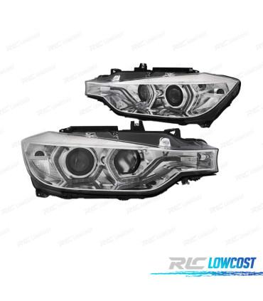 FARI BMW F30 F31 11-15 ANGEL EYES LUCE DIURNA LED GIALLA FONDO CROMATO