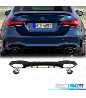 DIFFUSORE MERCEDES CLASSE A V177 SEDAN 18- A35 AMG NERO LUCIDO + TERMINALI DI SCARICO