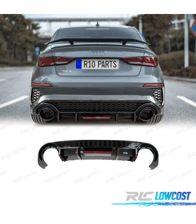 DIFFUSORE AUDI A3 20- LOOK RS3 CON LUCE DI STOP NERO LUCIDO LINEA DI SCARICO