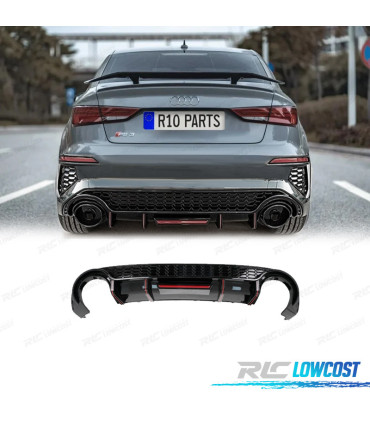 DIFFUSORE PER AUDI A3 21- LOOK RS3 CON LUCE DI STOP NERO LUCIDO LINEA DI SCARICO