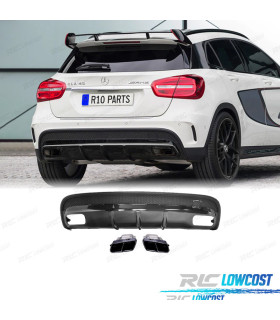 DIFFUSORE MERCEDES X156 AMG 13-19 LOOK GLA45 NERO + TERMINALI DI SCARICO NERI