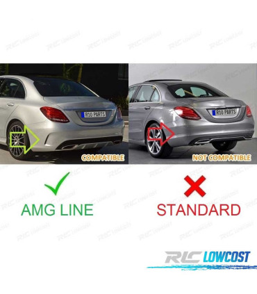 DIFFUSORE MERCEDES CLASSE C W205 AMG SEDAN 14-17 NERO LUCIDO + TERMINALI DI SCARICO AMG