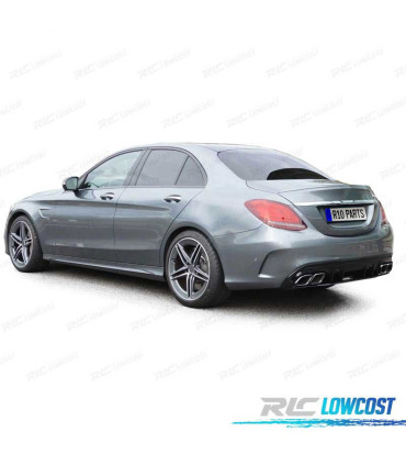 DIFFUSORE MERCEDES CLASSE C W205 SEDAN 18-21 NERO LUCIDO + TERMINALI DI SCARICO LOOK AMG C63