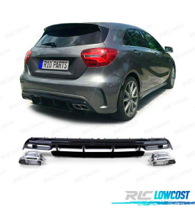 DIFFUSORE MERCEDES CLASSE A W176 12-18 LOOK A45 AMG NERO LUCIDO + TERMINALI DI SCARICO