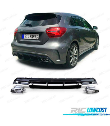DIFFUSORE MERCEDES CLASSE A W176 12-18 LOOK A45 AMG NERO LUCIDO + TERMINALI DI SCARICO