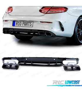 DIFFUSORE MERCEDES CLASSE C C205 COUPÉ 15-18 LOOK AMG C63 NERO LUCIDO + TERMINALI DI SCARICO NERO