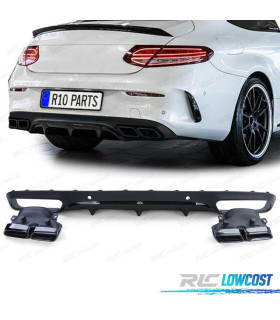 DIFFUSORE MERCEDES CLASSE C C205 COUPÉ 15-18 LOOK AMG PDC NERO + TERMINALI DI SCARICO