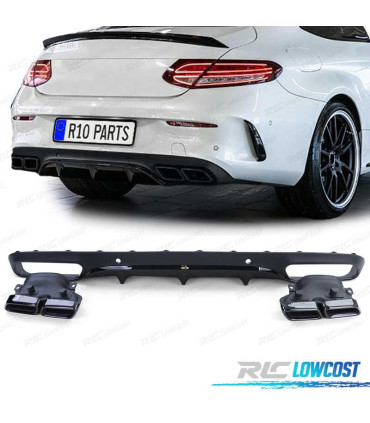 DIFFUSORE MERCEDES CLASSE C C205 COUPÉ 15-18 LOOK AMG PDC NERO + TERMINALI DI SCARICO