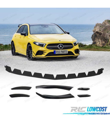 SPOILER LIP ANTERIORE + SPLITTER PER MERCEDES CLASSE A W177 18- LOOK AMG NERO LUCIDO