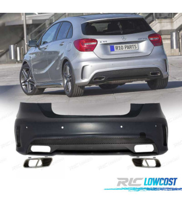 PARAURTI POSTERIORE MERCEDES CLASSE A W176 LOOK AMG A45 + TERMINALI DI SCARICO