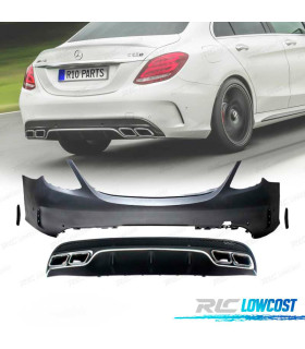 PARAURTI POSTERIORE MERCEDES CLASSE C W205 14-18 LOOK C63 + TERMINALI DI SCARICO
