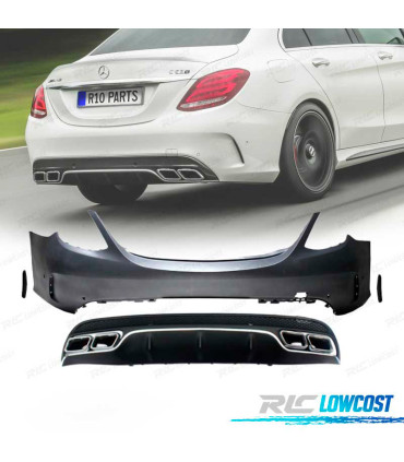PARAURTI POSTERIORE MERCEDES CLASSE C W205 14-18 LOOK C63 + TERMINALI DI SCARICO