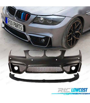 PARAURTI ANTERIORE BMW E90 E91 08-12 LOOK M4 PDC GRIGLIA NEBBIA + SPOILER LIP