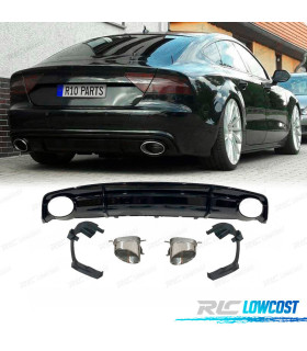 DIFFUSORE AUDI A7 S LINE 16-18 LOOK RS7 NERO LUCIDO + TERMINALI DI SCARICO ARGENTO