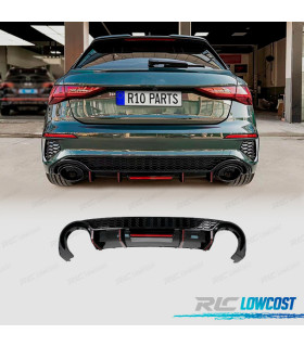 DIFFUSORE AUDI A3 21- LOOK RS3 CON LUCE DI STOP NERO LUCIDO + LINEA DI SCARICO