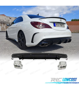 DIFFUSORE PER MERCEDES CLA W117 16-18 LOOK CLA45 NERO LUCIDO TERMINALI DI SCARICO