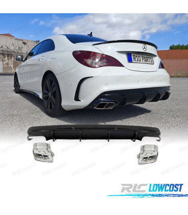 DIFFUSORE PER MERCEDES CLA W117 16-18 LOOK CLA45 NERO LUCIDO TERMINALI DI SCARICO