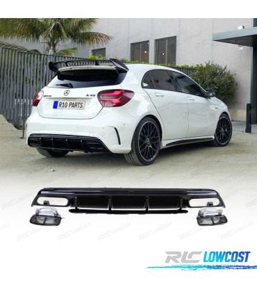 DIFFUSORE MERCEDES CLASSE A W176 15-18 LOOK A-45 AMG NERO LUCIDO + TERMINALI DI SCARICO