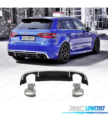 DIFFUSORE AUDI A3 8V 16-20 LOOK RS3 + TERMINALI DI SCARICO