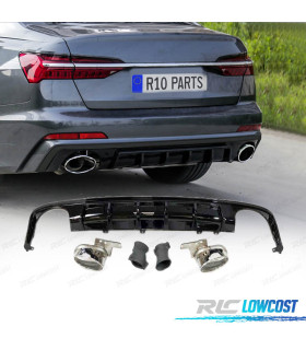 DIFFUSORE AUDI A6 C7 SEDAN AVANT 19-21 LOOK RS6 NERO LUCIDO + TERMINALI DI SCARICO