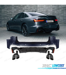 PARAURTI POSTERIORE AUDI A6 SEDAN 19-24 LOOK RS6 ABT TERMINALI NERO LUCIDO