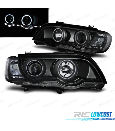 FARI XENON BMW X5 E53 99-03 ANGEL EYES FONDO NERO CCFL