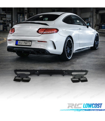 DIFFUSORE MERCEDES CLASSE C C205 COUPÉ 15-18 LOOK AMG PDC NERO + TERMINALI DI SCARICO