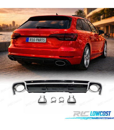 DIFFUSORE PER AUDI A4 B9 16- LOOK RS4 TERMINALI DI SCARICO