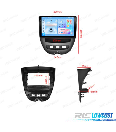RADIO GPS ANDROID TOYOTA AYGO / PEUGEOT 107 / CITROËN C1 04-14