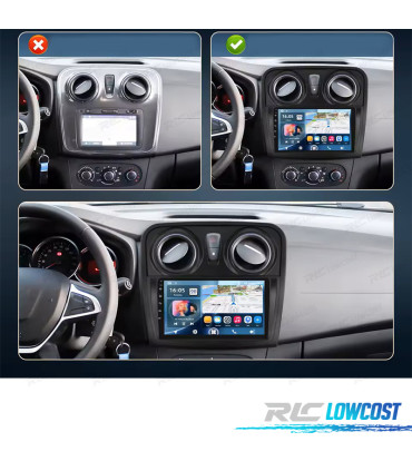RADIO GPS 9'' ANDROID 13 RENAULT SANDERO 14-17 2 DIN 4GB+64GB