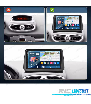 RADIO GPS 9'' ANDROID 13 RENAULT CLIO 3 05-14 2 DIN 4GB+64GB