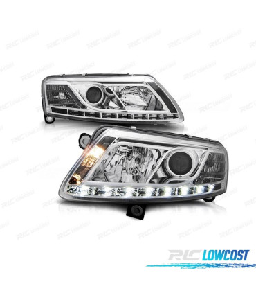 FARI XENON AUDI A6 4F 04-08 DRL LUCE DIURNA REALE FONDO CROMATO