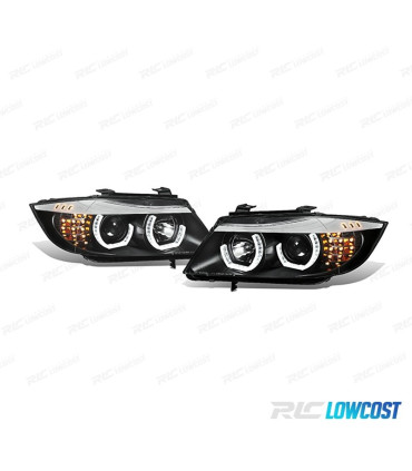FARI BMW E90 E91 ANGEL EYES LED 3D SFONDO NERO SERIE 3 05-08