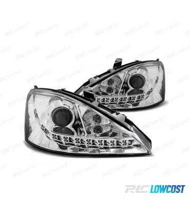 FARI FORD FOCUS 01-04 LUCE DIURNA A LED FONDO CROMATO