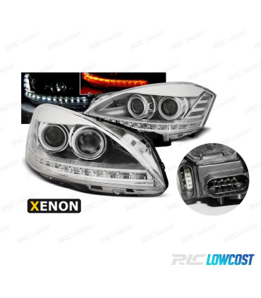 FARI XENON MERCEDES CLASSE S W221 05-09 LUCE DIURNA E FRECCIA LED FONDO CROMATO