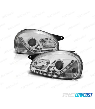 FARI OPEL CORSA B 93-00 LUCE DIURNA A LED FONDO CROMATO